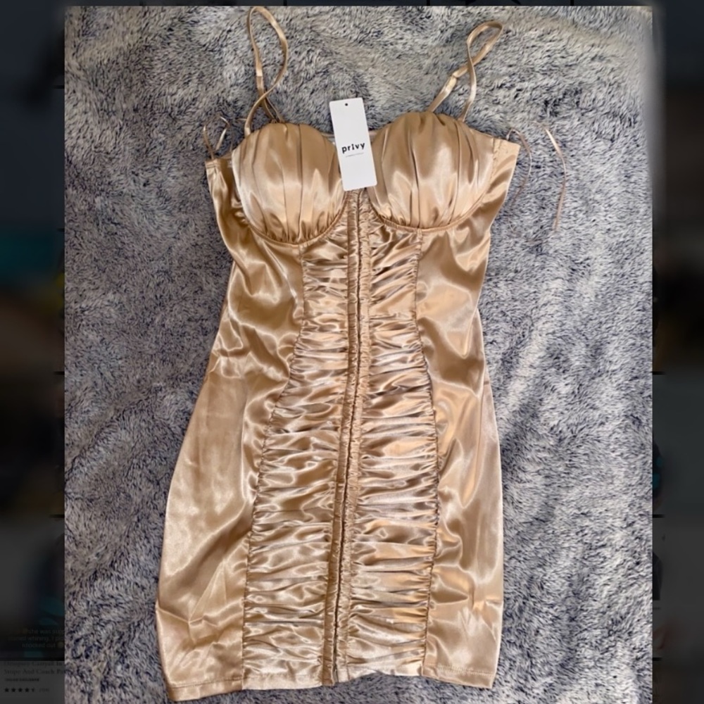 Brand new gold bodycon ruched strap dress